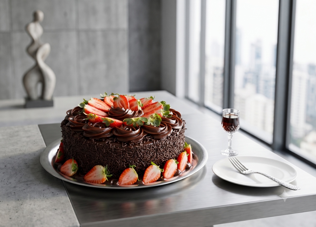 Bolo de Chocolate Belga Gourmet com Morangos Frescos