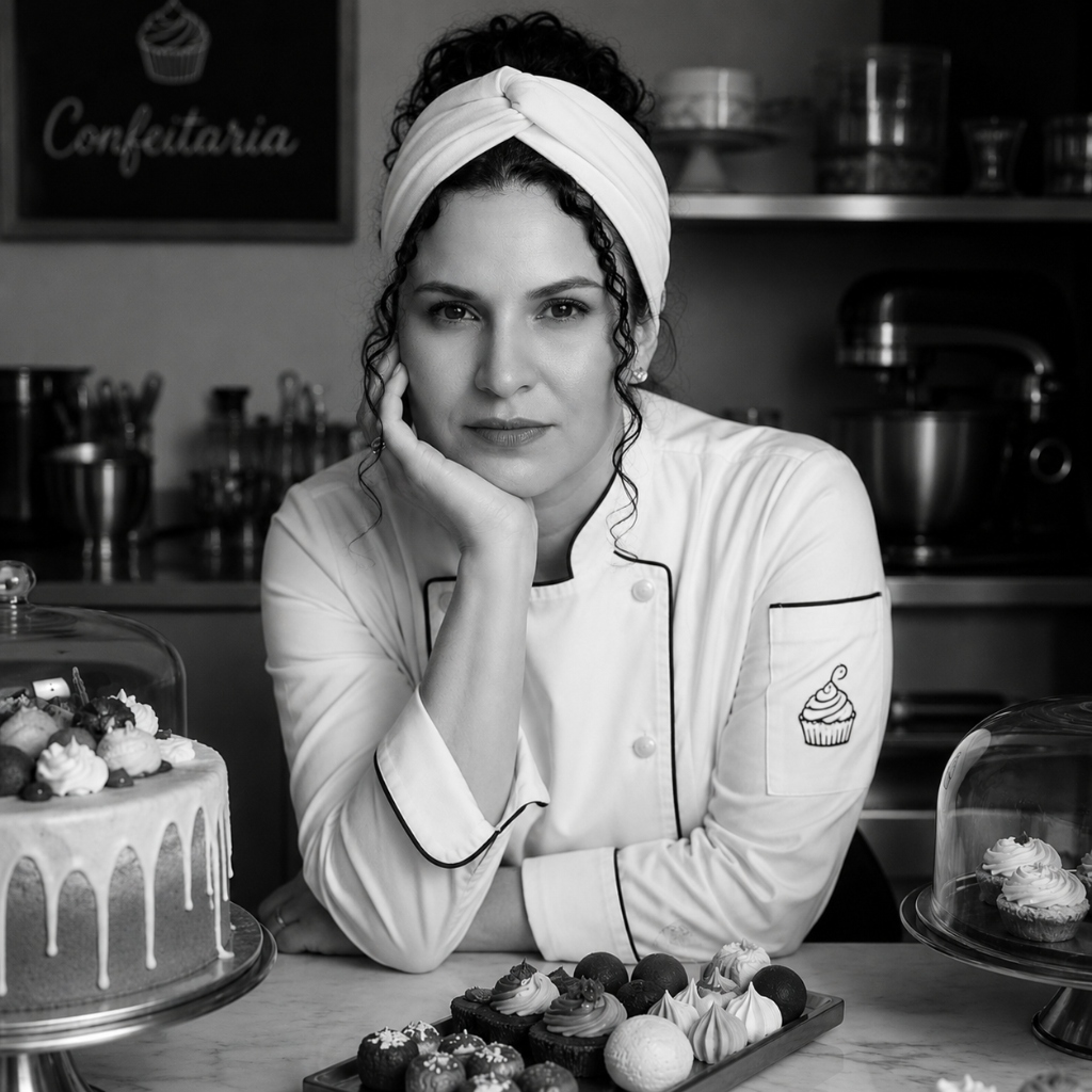 Chef Alba Martins na sua confeitaria